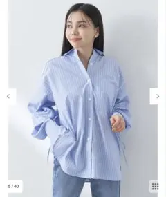 earth music&ecology バックドロストオーバーシャツ ストライプ