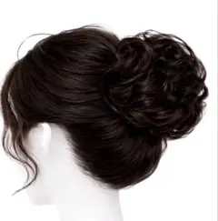 【自然に馴染む】お団子ウィッグ クリップ式 ダークブラウン カール つけ毛