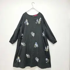 グラニフ 膝丈ワンピース カットソーワンピース 刺繍 ブラック フリーサイズ