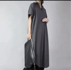スキッパー＆ベーシックロングシャツワンピース　L ロング　グレー