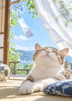 【3枚で1200円】☆朝顔と猫の夏のイラストポスター