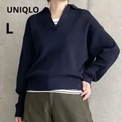 UNIQLO XL ネイビー スムースコットンリラックスポロセーター ポロニット