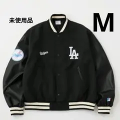 【未使用品・М】ドジャース◎ワッペン刺繍◎メルトンスタジャン◎黒