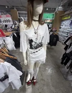 WEGO ロゴプリント 半袖Tシャツ ホワイト ベルト付き