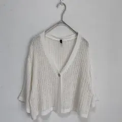 【STILE BENETTON】鍵編み　透かし編み　クロップド　カーディガン　白