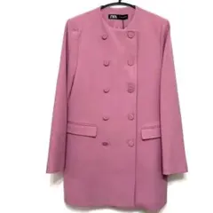 新品　ZARA ピンク ダブルブレスト ロングジャケット M