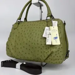 未使用✨オーストリッチレザー ショルダー ハンドバッグ 2way 黄緑 グリーン