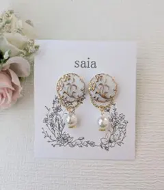 卒業式・入学式 チェコガラス 2wayパールピアス 18mm 上品セレモニー