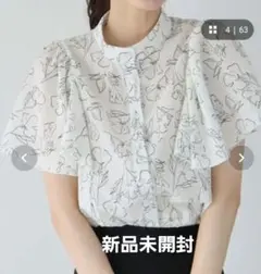 BLUEEAST ドット＆花柄フレアケープスリーブブラウス Mのサムネイル