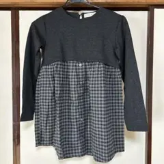 グレー 長袖 ワンピース チェック柄