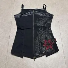 Ozz on japan タンクトップ　チャイナキャミソール　tシャツ 黒　龍のサムネイル