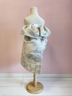 七五三 作り帯 だらり風 子ども用 金糸 花柄 菊文様 シルバー系