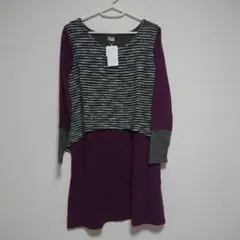 【新品未使用】ニットバイカラーアンサンブル風長袖ワンピース