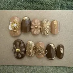 ネイルチップ くすみピンク ブラウン ショートオーバル 成人式 前撮り 袴 現品