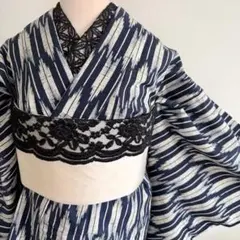 浴衣 よろけ縦縞 麻帯 半幅帯 麻100% 浴衣2点セット 新品 未使用