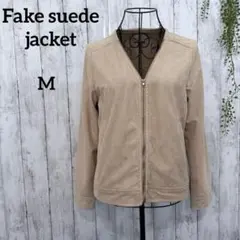 ノーカラー ジャケット M 春秋 ブルゾン フェイクスエード ベージュ