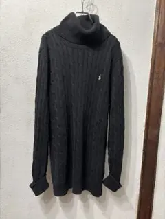 ラルフローレン　コットンニット　ブラック ケーブル編み タートルネックセーター