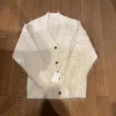 Vネックウール混シャギーニットカーディガン