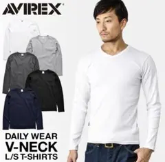 AVIREX Vネック長袖カットソー ホワイト白