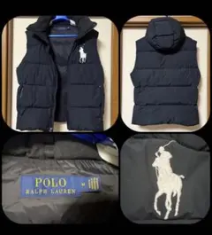 Polo Ralph Lauren フード　ダウンベスト ブラック　ビッグポニー