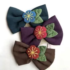 花刺繍付きリボンヘア 髪飾りセット