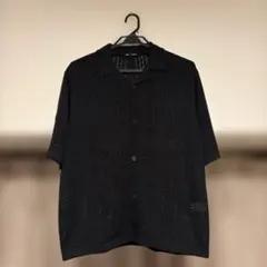 GU ウォッシャブルメッシュニットシャツ 5分袖 黒 L 美品