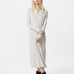 ハーフジップニットワンピース　ライトグレー　M ユニクロ