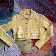 9月末迄　ZARA 千鳥柄 クロップドジャケット Sサイズ　イエロー