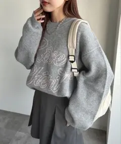apres jour mignon 로고 재가드 리본 니트 그레이 핑크