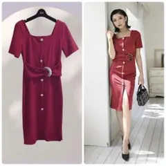 完売♡ リングベルト ペンシル タイト ワンピース キャバドレス 赤