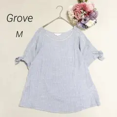 【グローブGrove】袖リボン　ストライプ柄　半袖ブラウス　爽やか　ゆったり　Mのサムネイル