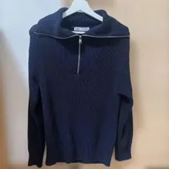 ZARA ハーフジップ ニット ネイビー 紺 長袖 古着 トップス