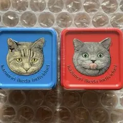 未開封 kazunori ikeda ラングドシャ 猫 クッキー缶 ショッパー付