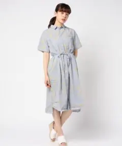 POUDOUDOU ストライプ草木プリントシャツワンピースのサムネイル