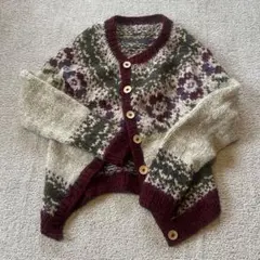 ウール手編みフェアアイル柄カーディガン