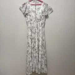 トッコクローゼット　パール付きネックリボン水彩ラインフラワープリーツワンピース