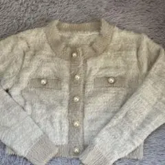 GRL パールボタンシャギーニットカーディガン[kz113]グレージュ