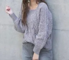 VICKYグレー ベロアモールケーブルニット