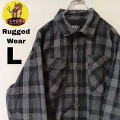 USA古着 RuggedWear　ネルシャツL　ブラックグレー　チェック
