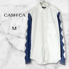 カシュカ　ホワイトボディアーガイル柄デニム切替スリーブ長袖シャツ