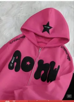 ジップアップパーカー ホットピンク SHEIN