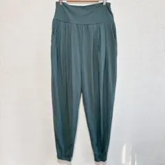 美品 レディース サルエルパンツ 【L裾ゴム ゆったりサイズ 深緑 ヨガ ダンス