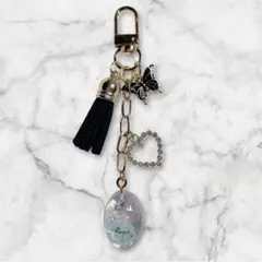 【ハンドメイド】バッグチャーム 蝶 ハート レジン タッセル ブラック♡98