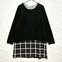 シューラルー チュニック長袖 チェック柄 M 黒　体型カバー　ゆったりのサムネイル