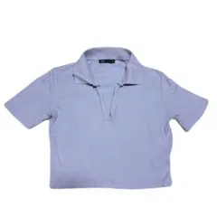 ZARA クロップド丈 Vネック 半袖シャツ L 水色