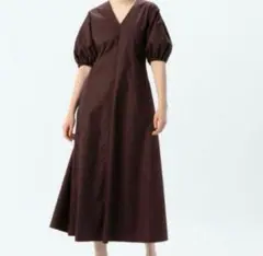 BALLSEYコットンシルクパフスリーブロングワンピース茶色S トゥモローランド