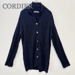 CORDIER 襟付きニットカーディガン 無地 ネイビー　40 コットン　日本製
