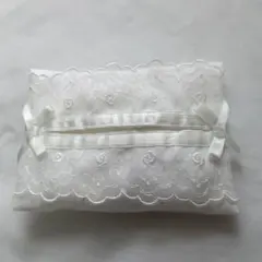 ポケットティッシュカバー、オフ、バラ柄レース、ハンドメイド、キレイ、プレゼント