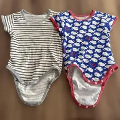 ベビー ロンパース 2枚セット ボーダー クジラ柄のサムネイル