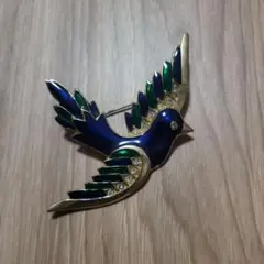 ブローチ　鳥　ブルー　レトロ